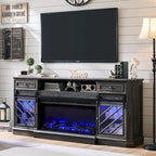 Farmhouse Fireplace TV Stand for 85 Inch TV, Entertainment Center