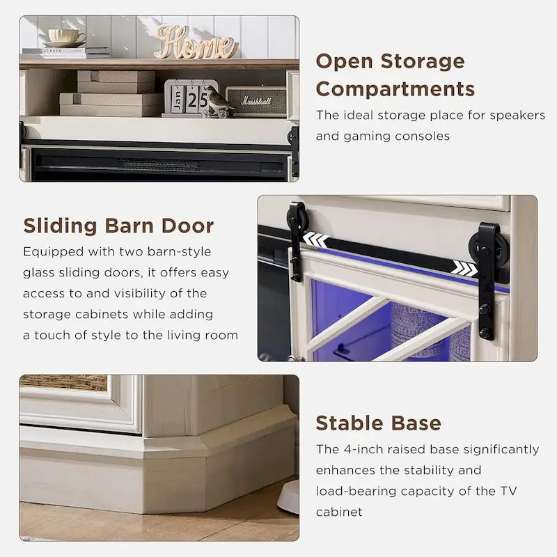 Farmhouse Fireplace TV Stand for 85 Inch TV, Entertainment Center