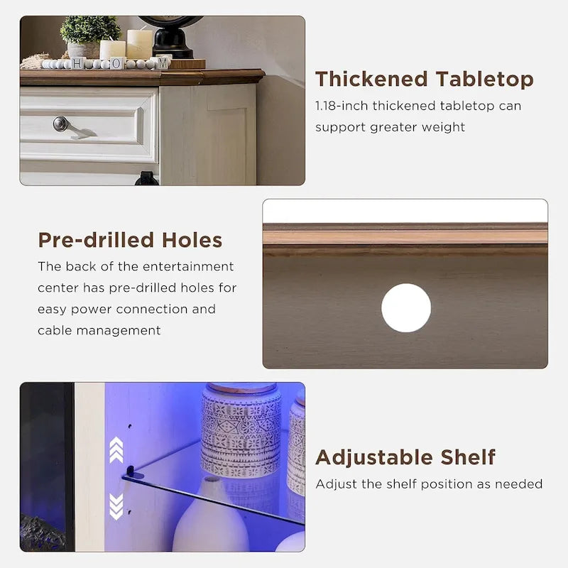 Farmhouse Fireplace TV Stand for 85 Inch TV, Entertainment Center