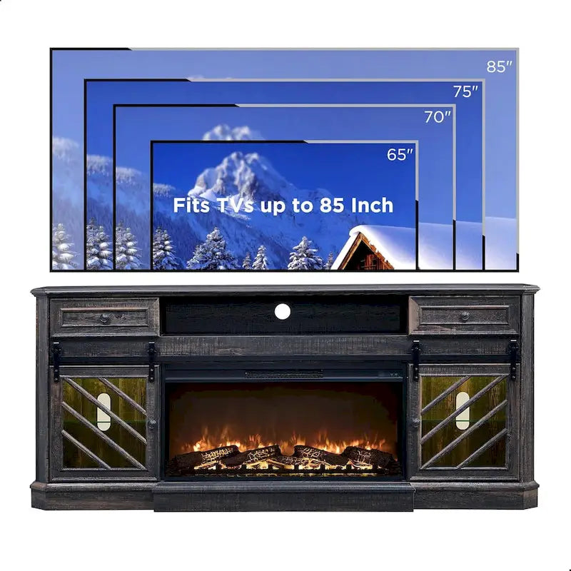 Farmhouse Fireplace TV Stand for 85 Inch TV, Entertainment Center
