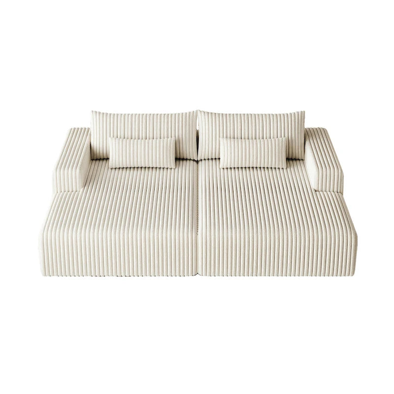 102 Corduroy Cloud Chaise Sectional with Reclining Sofa Bed, No-Assembly Design & Ergonomic Backrest