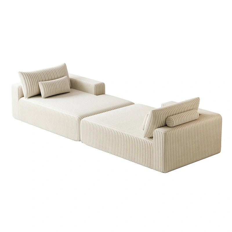 102 Corduroy Cloud Chaise Sectional with Reclining Sofa Bed, No-Assembly Design & Ergonomic Backrest