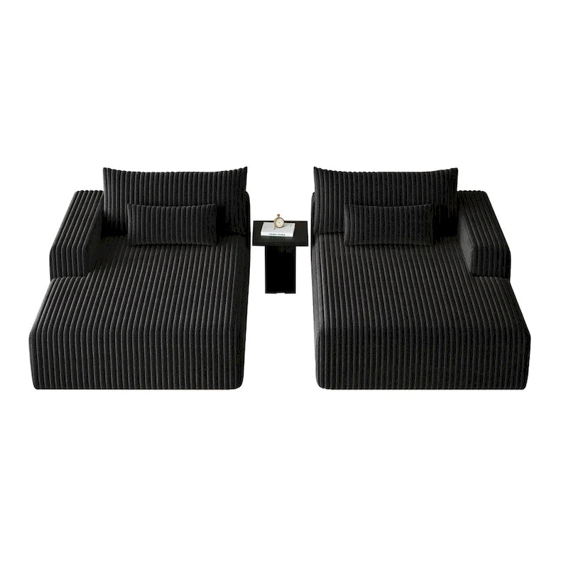 102 Corduroy Cloud Chaise Sectional with Reclining Sofa Bed, No-Assembly Design & Ergonomic Backrest