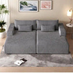 102 Corduroy Cloud Chaise Sectional with Reclining Sofa Bed, No-Assembly Design & Ergonomic Backrest