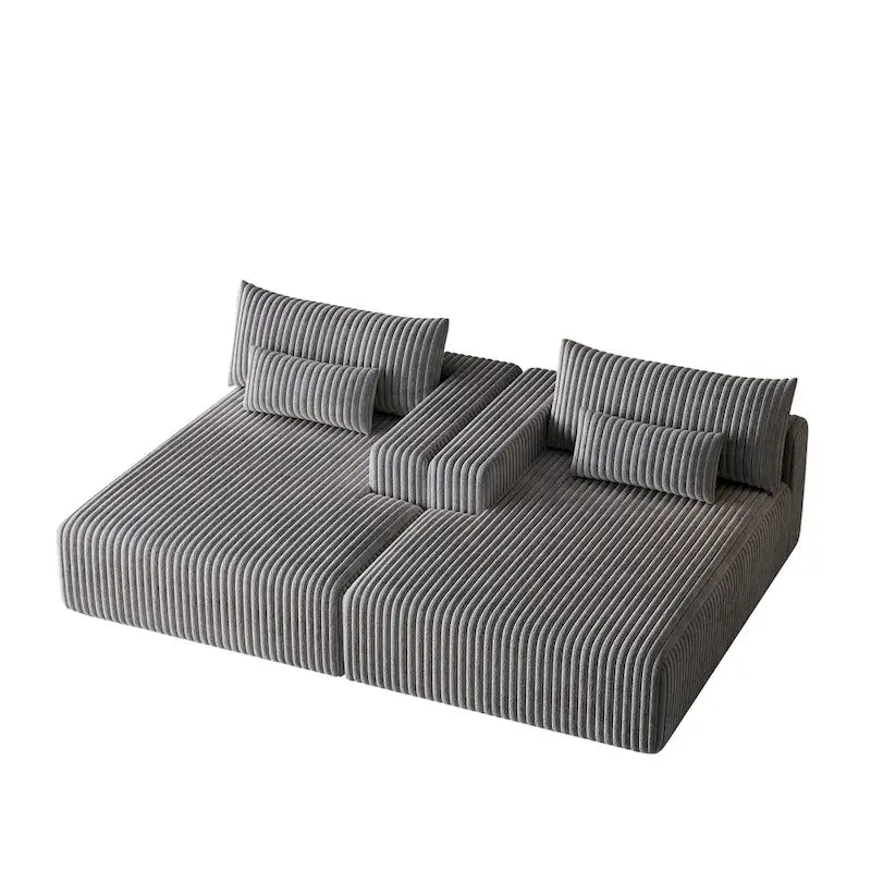 102 Corduroy Cloud Chaise Sectional with Reclining Sofa Bed, No-Assembly Design & Ergonomic Backrest