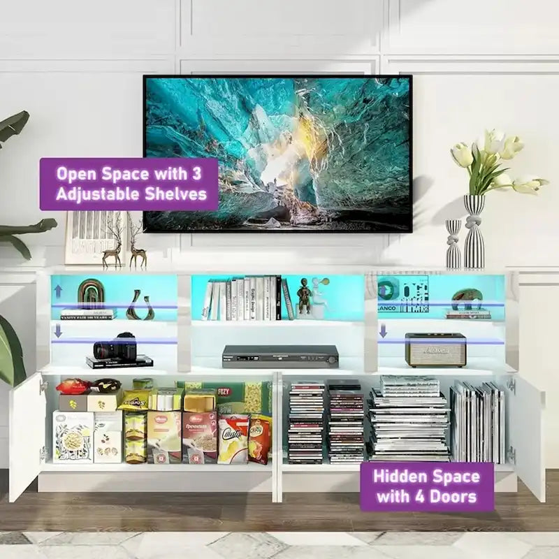 70 Inch High Gloss LED TV Stand for 75/80/85 Inch White - 73 inches