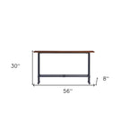 Espresso Wood Rectangular Console Table with Black Metal Base - 56 L x 8 W x 30 H