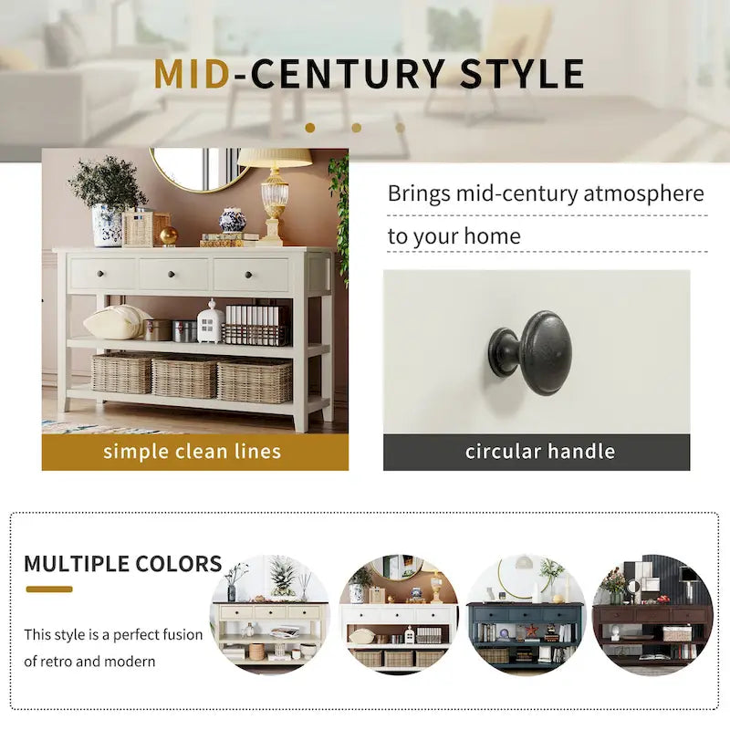 Retro Design Console Table with Two Open Shelves
