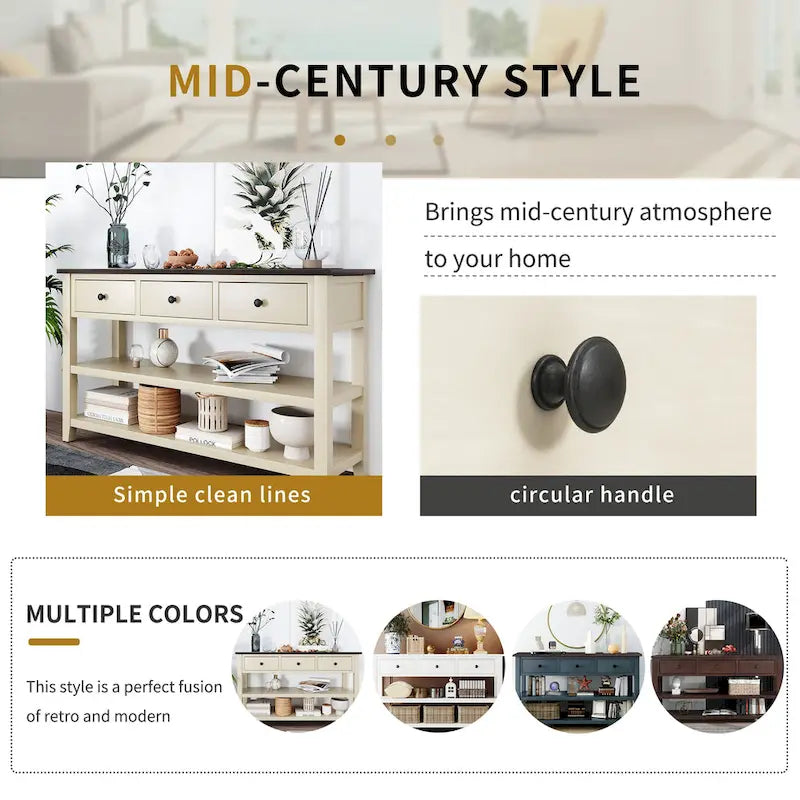 Retro Design Console Table with Two Open Shelves