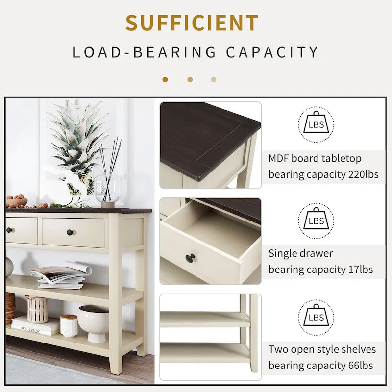 Retro Design Console Table with Two Open Shelves