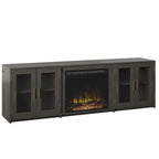 TV Stand for TVs up to 80 with Electric Fireplace and Glass Cabinet Doors