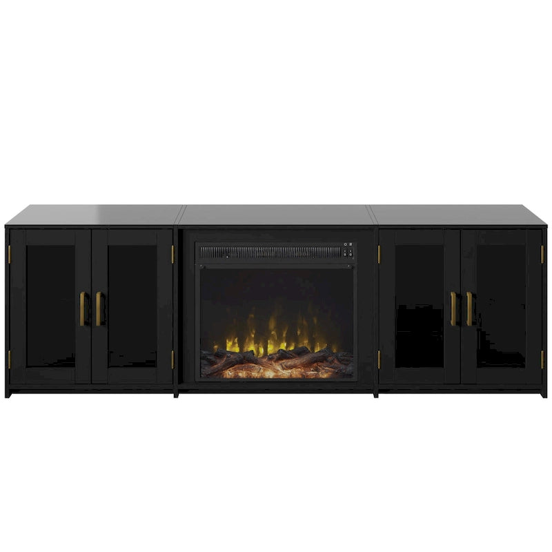 TV Stand for TVs up to 80 with Electric Fireplace and Glass Cabinet Doors