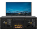 TV Stand for TVs up to 80 with Electric Fireplace and Glass Cabinet Doors