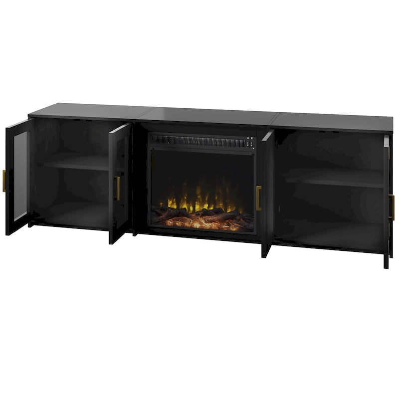 TV Stand for TVs up to 80 with Electric Fireplace and Glass Cabinet Doors