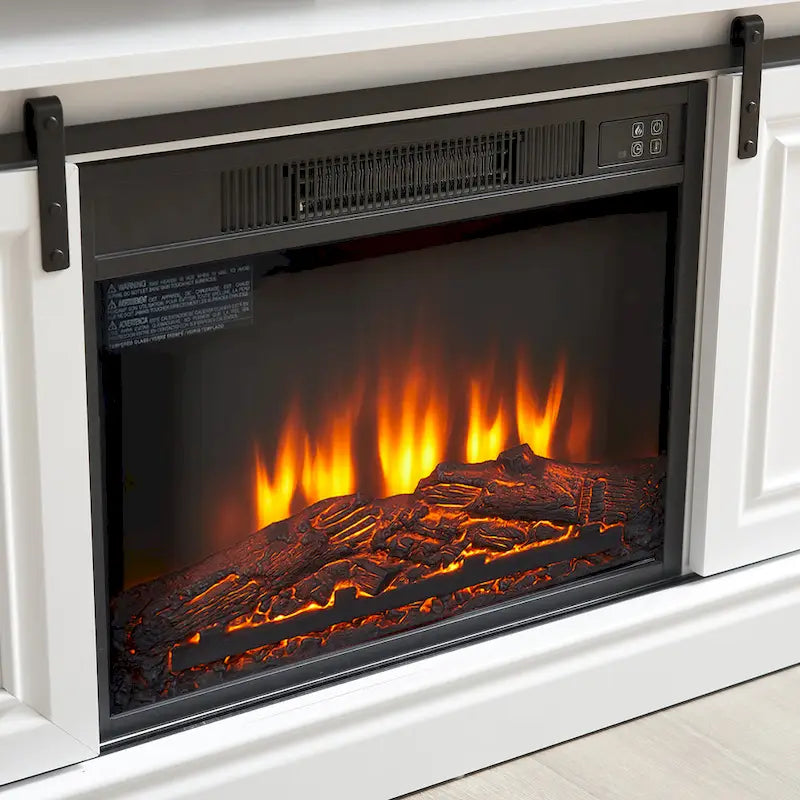 Media Console Table with Storage Cabinet, Mid Century Modern TV Console with 23 Fireplace Insert, Multipurpose Sliding Door TV