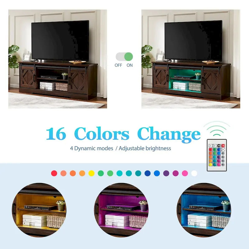 WAMPAT Farmhouse Sliding Barn Door TV Stand