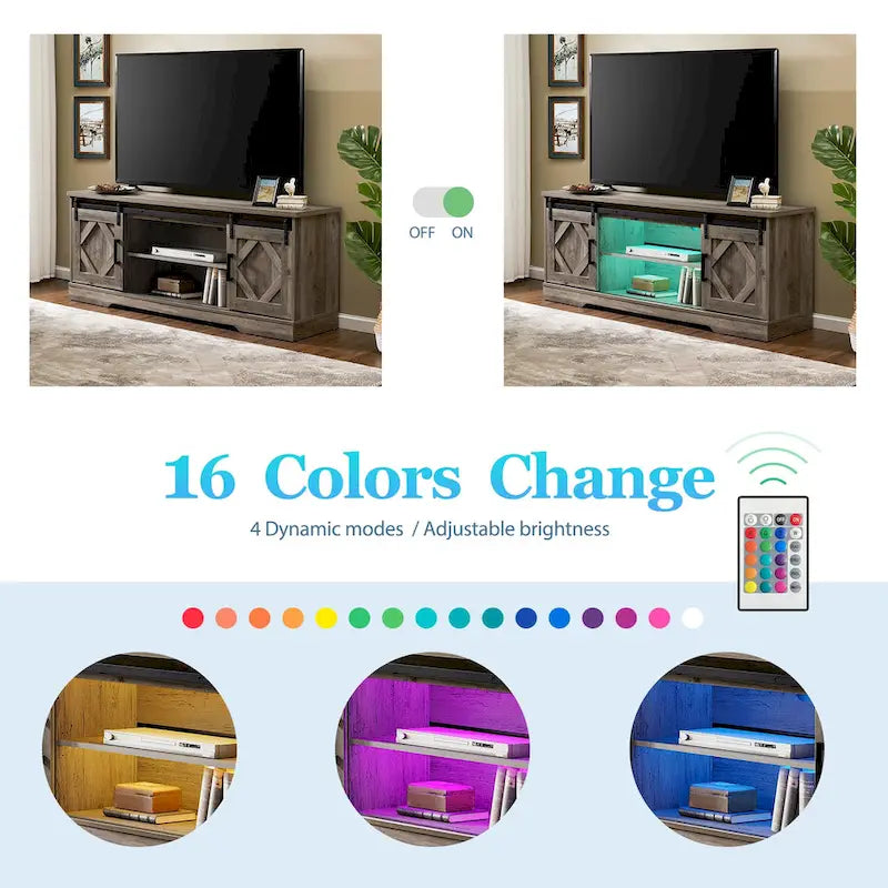 WAMPAT Farmhouse Sliding Barn Door TV Stand