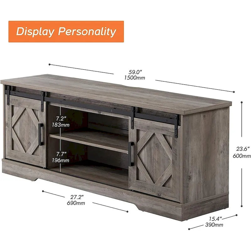WAMPAT Farmhouse Sliding Barn Door TV Stand