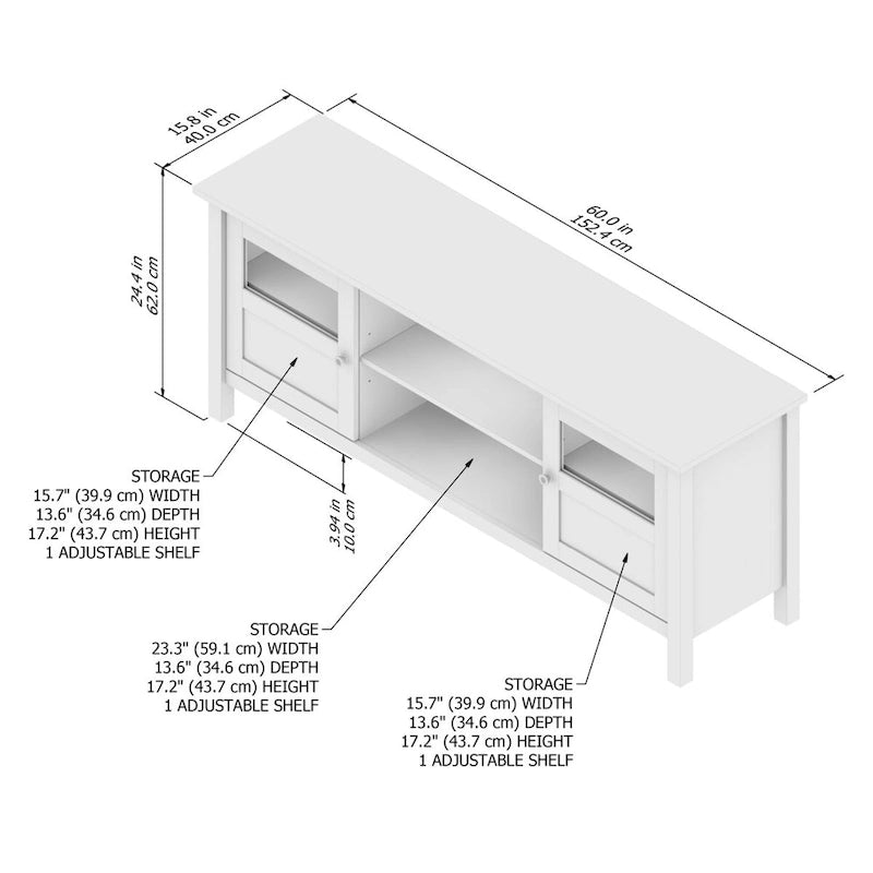Bush Furniture Mayfield 60W TV Stand with Doors and Shelves.