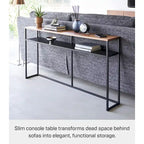 Yamazaki Home Long Console Table - Two Styles, Steel, Shelf, Holds 11 lbs - L 8.07 x W 49.61 x H 25.59 inches